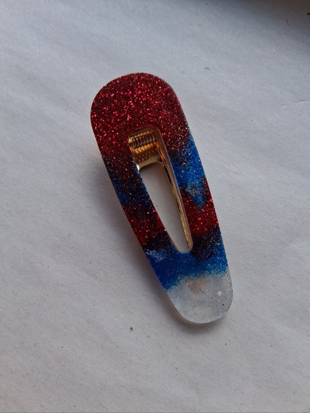 5/$25 Hand Crafted Red, Blue & White Glitter Resin Hair Clip
